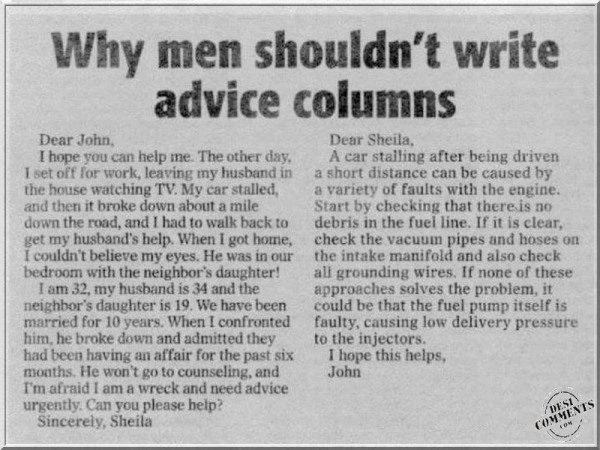 Why men shouldn’t write advice columns?