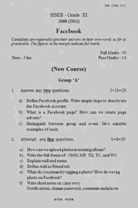 Exam Of Facebook