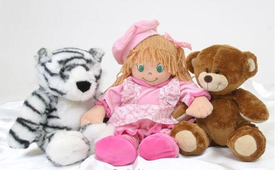 Beautiful doll and teddy bears