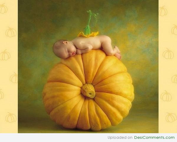 Sleeping Baby On Pumpkin