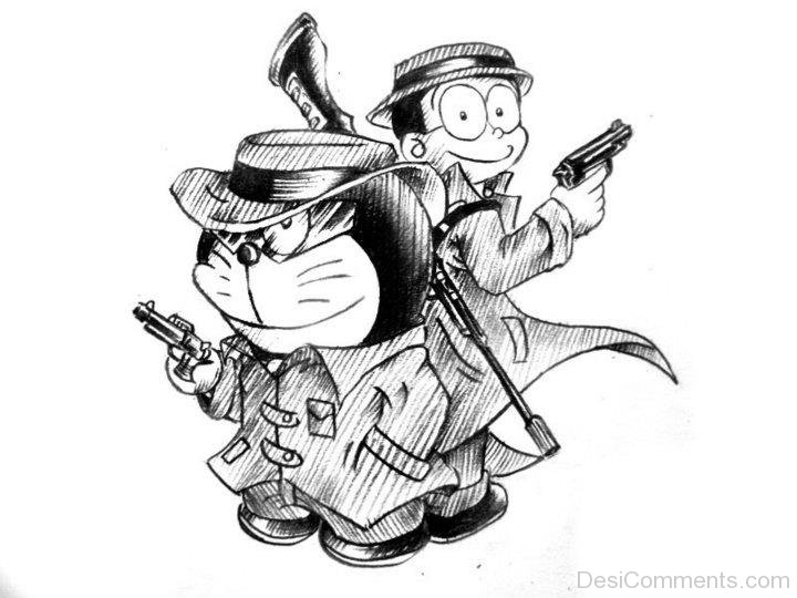 Pencil Sketch Of Nobota With Doraemon  DesiCommentscom